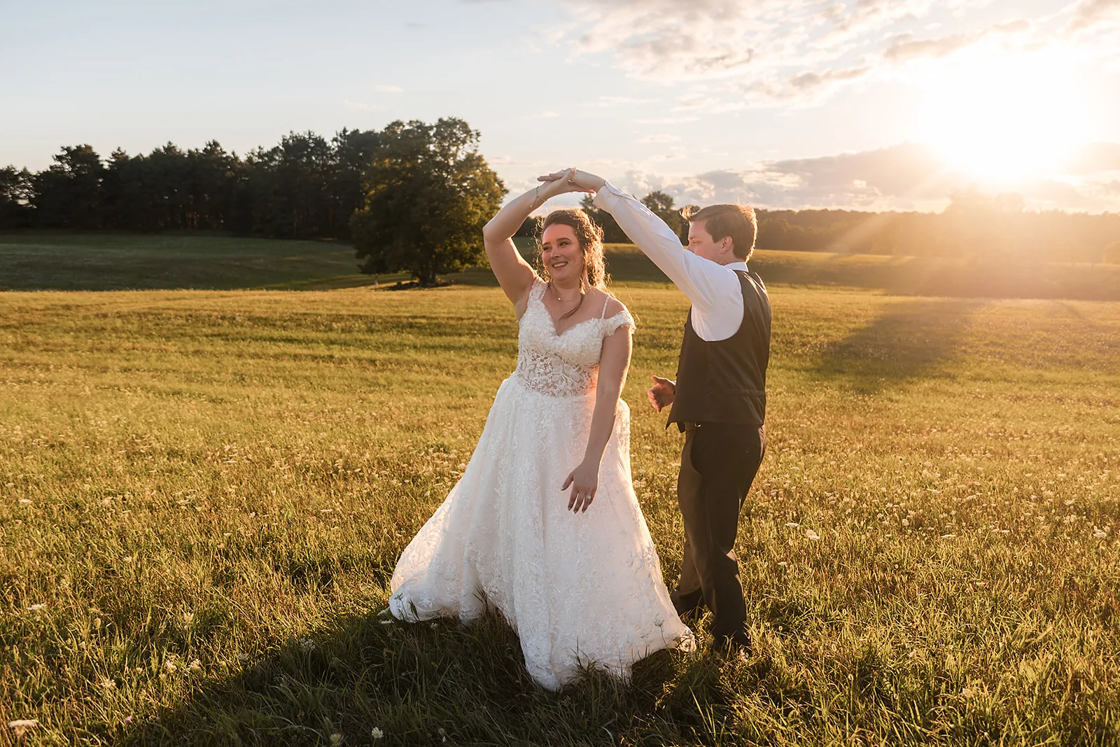 bride and bridesmaid portrait in woods