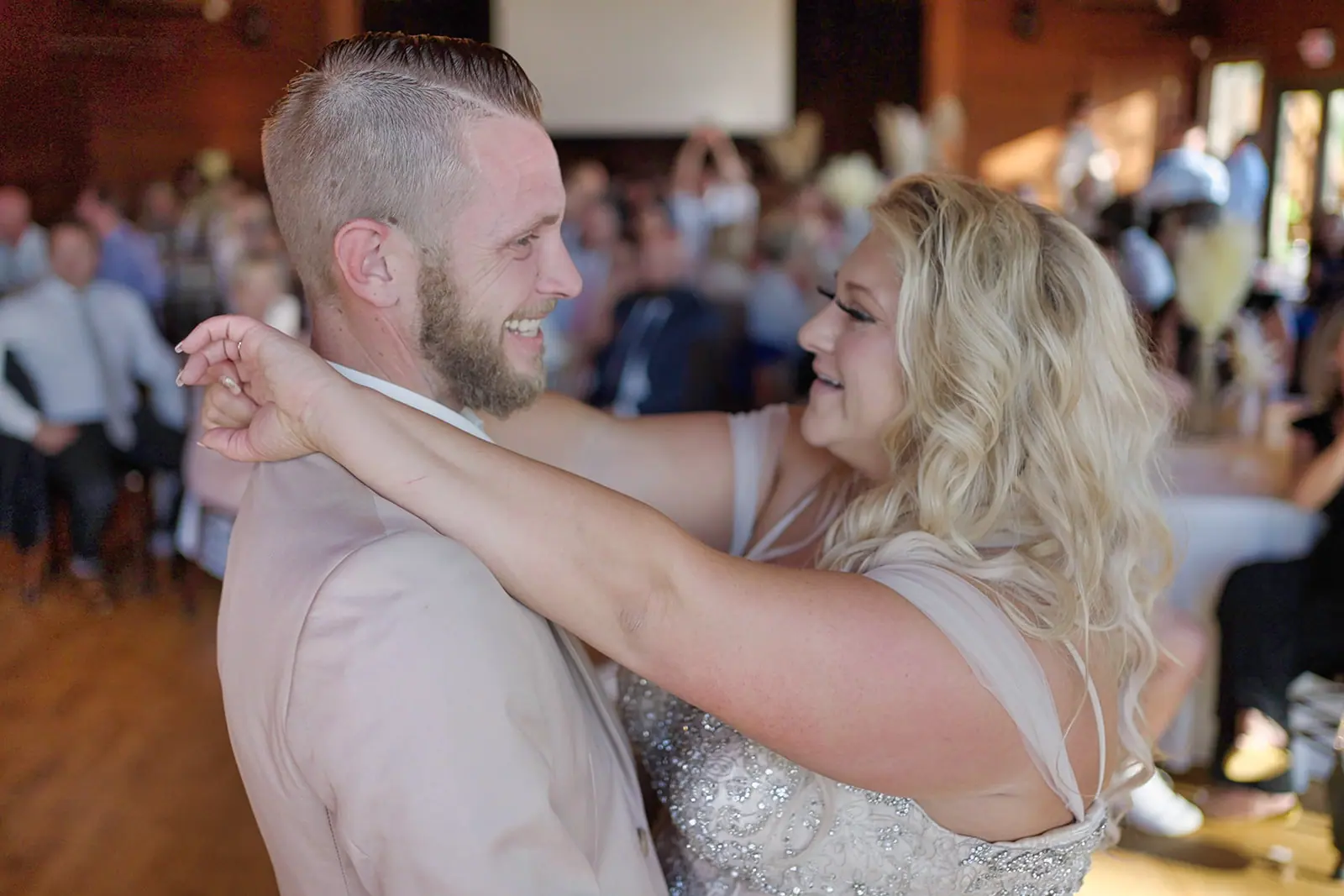 Close couple dancing lodge — Erika & Corey's wedding at Sojourn Lakeside Resort, Gaylord, MI