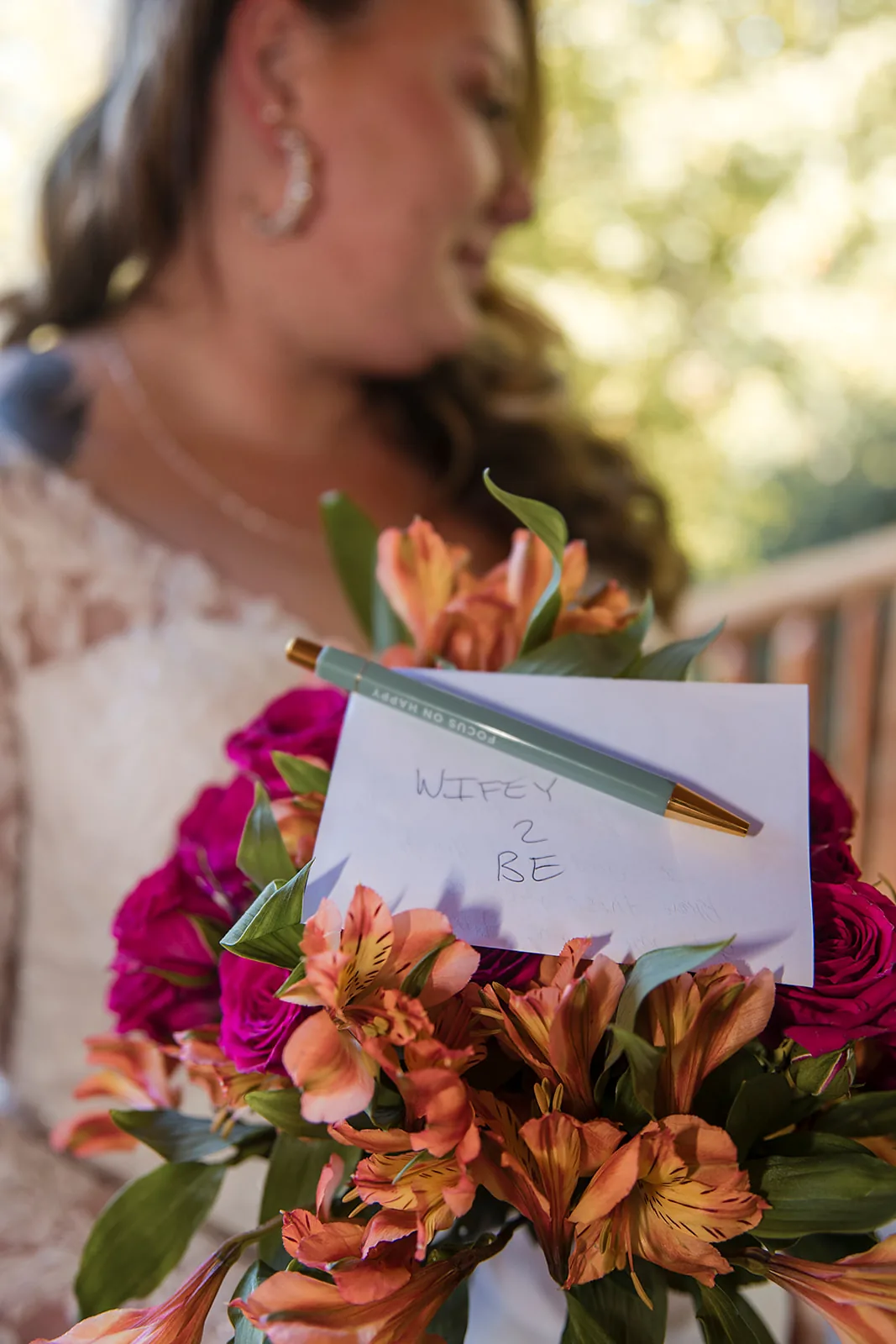 bride solo portrait on cabin porch, soft light