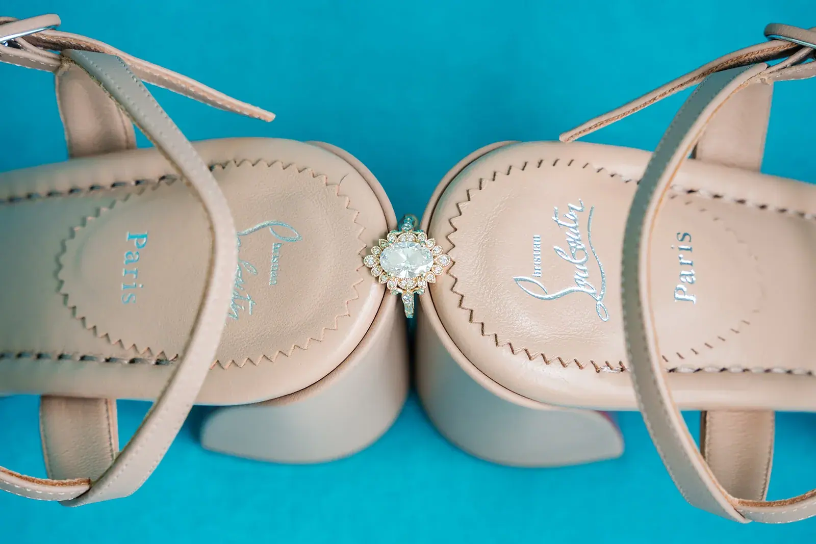 Bridal heels pair detail — Jennifer & Parker's wedding at the Grand Hotel, Mackinac Island