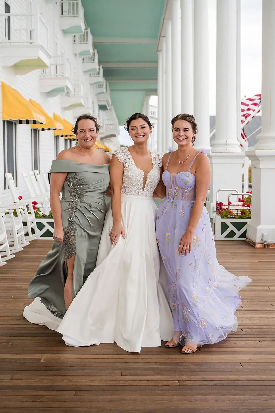 Bride bridesmaids porch — Jennifer & Parker's wedding at the Grand Hotel, Mackinac Island