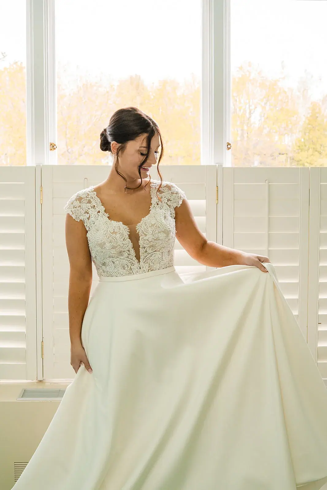 Bride dress reveal window — Jennifer & Parker's wedding at the Grand Hotel, Mackinac Island