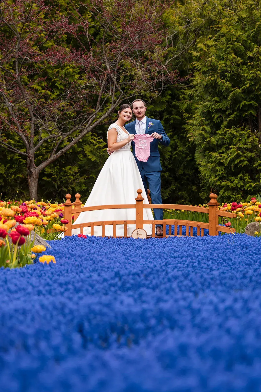 Bride and groom grape hyacinth garden — Jennifer & Parker's wedding at the Grand Hotel, Mackinac Island