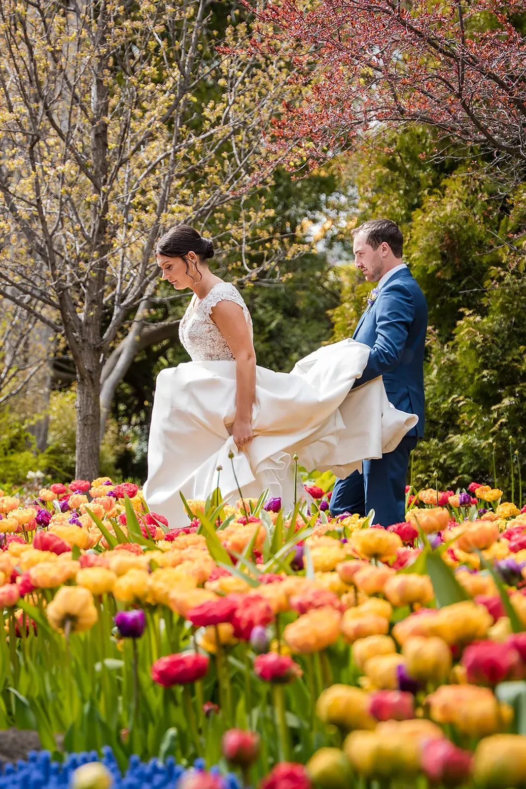 Bride and groom tulips dress swish — Jennifer & Parker's wedding at the Grand Hotel, Mackinac Island