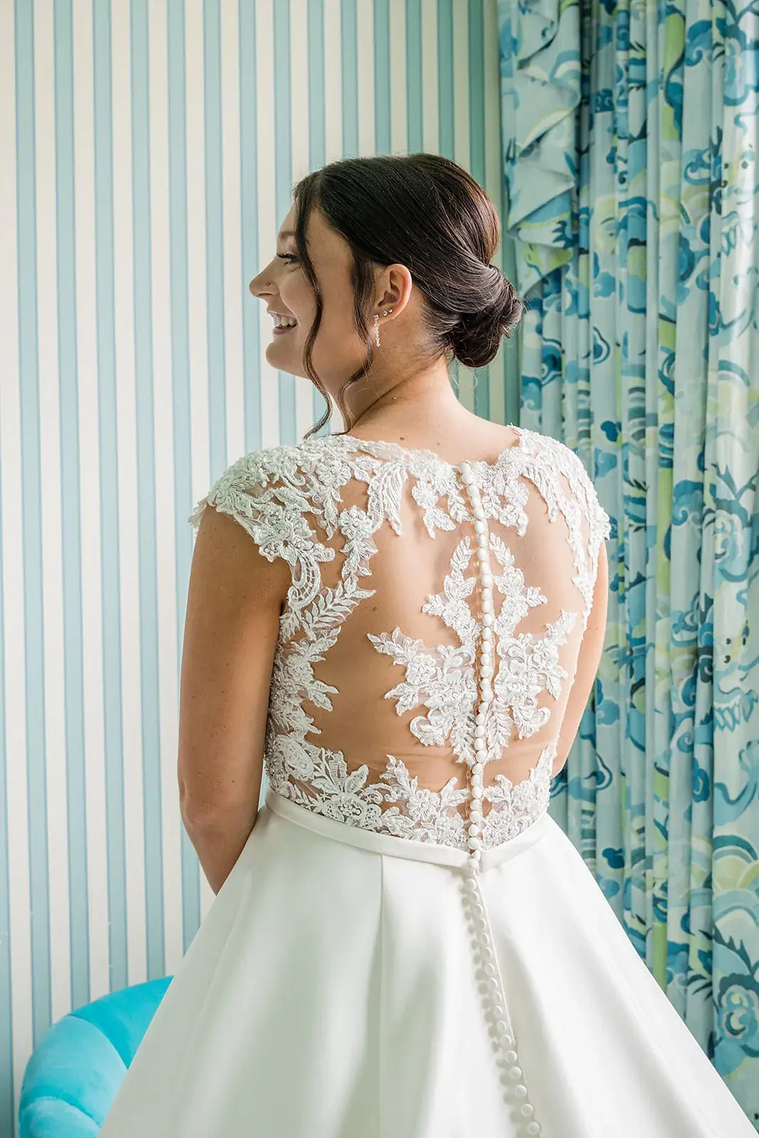Bride lace back portrait — Jennifer & Parker's wedding at the Grand Hotel, Mackinac Island
