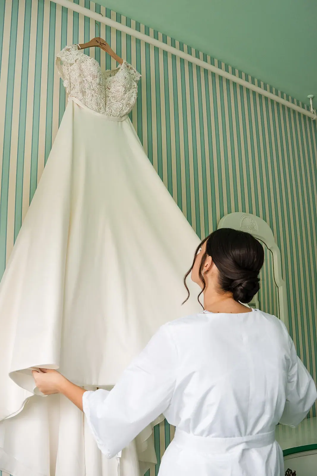 Bride looking at dress — Jennifer & Parker's wedding at the Grand Hotel, Mackinac Island