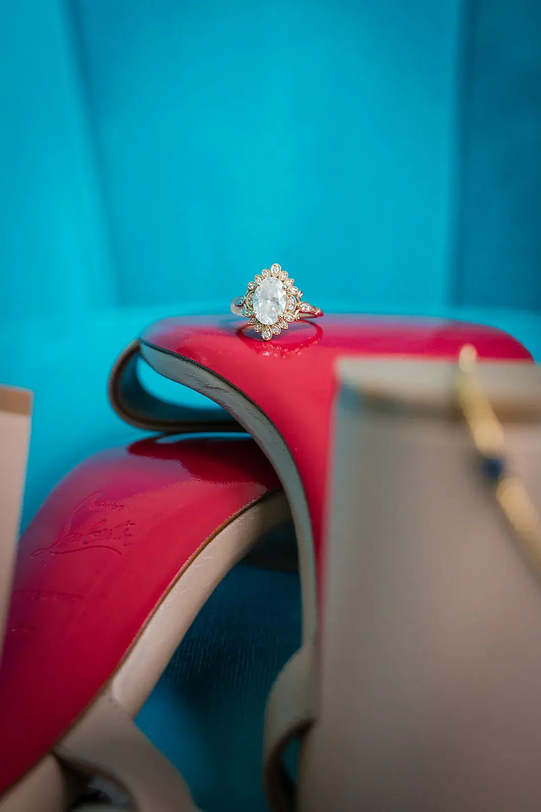 Engagement ring red heel — Jennifer & Parker's wedding at the Grand Hotel, Mackinac Island