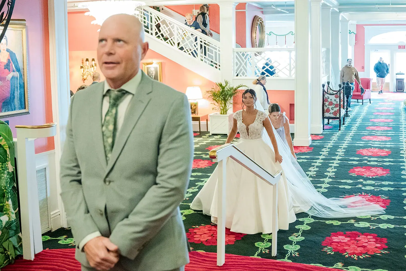 Father first look reaction — Jennifer & Parker's wedding at the Grand Hotel, Mackinac Island