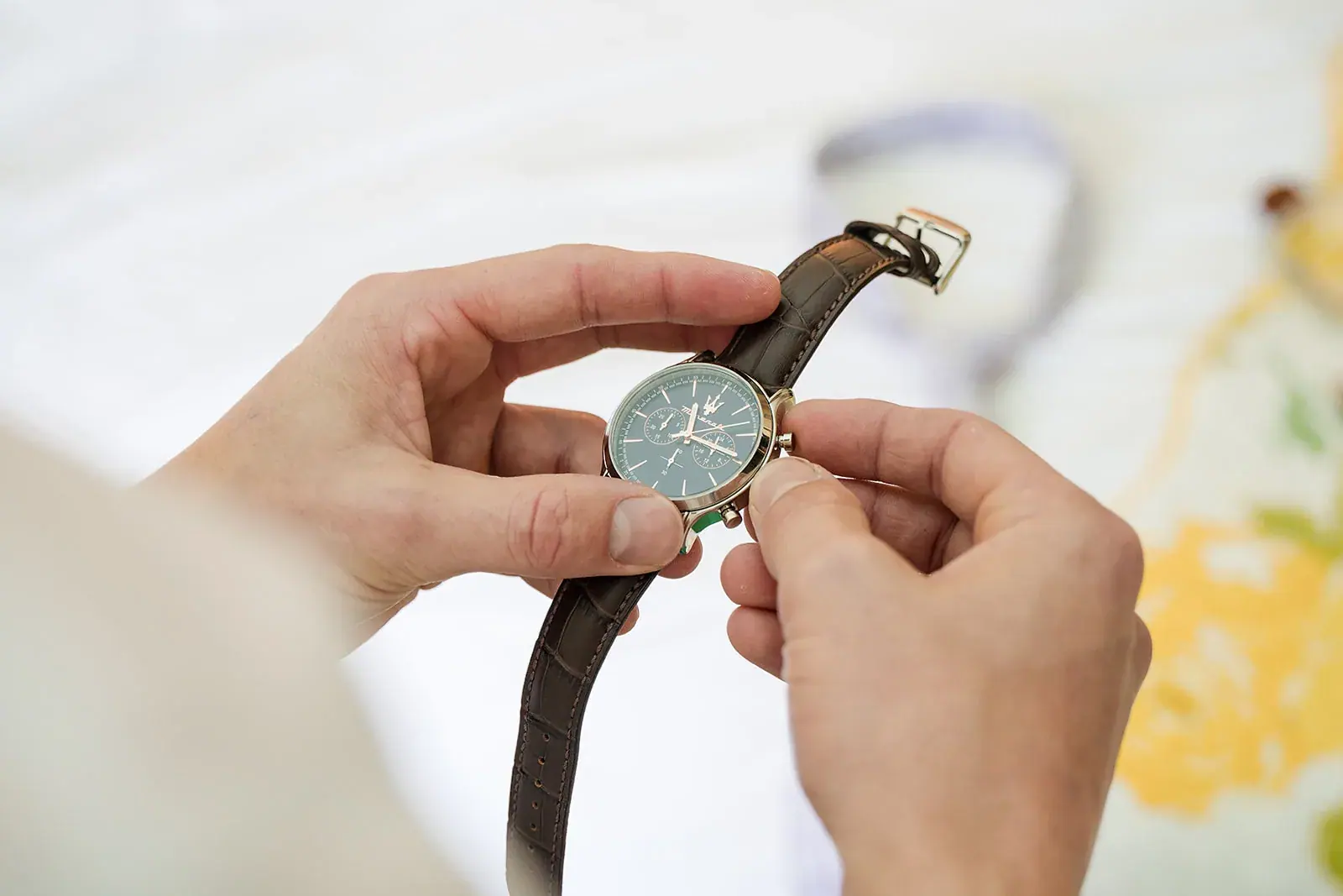 Groom watch detail — Jennifer & Parker's wedding at the Grand Hotel, Mackinac Island