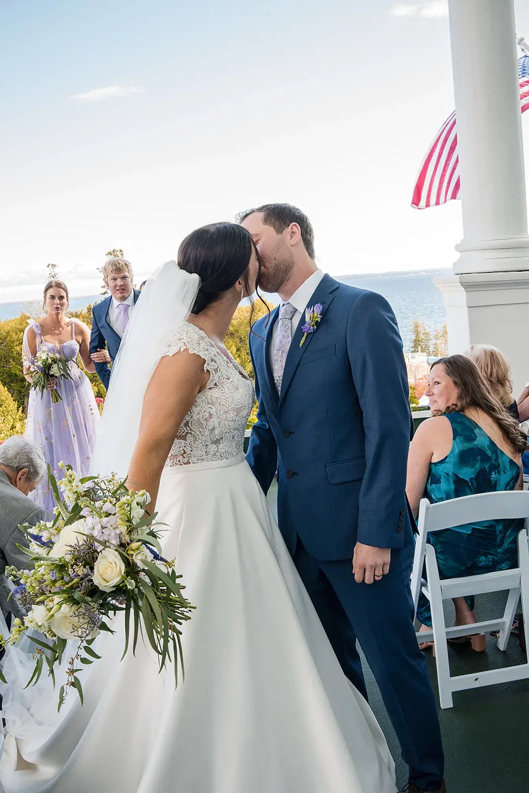 Just married porch ceremony — Jennifer & Parker's wedding at the Grand Hotel, Mackinac Island