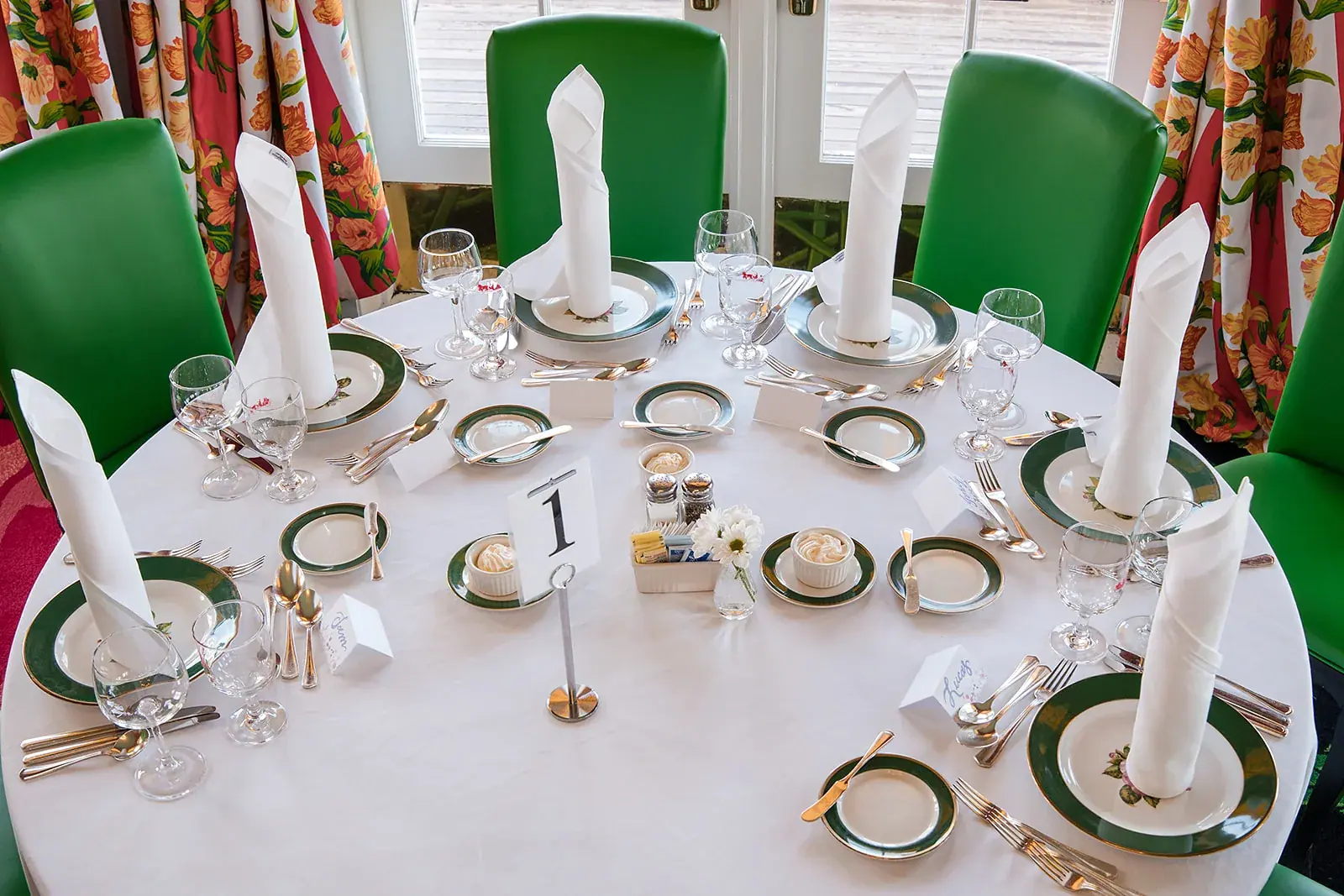 Reception table setting — Jennifer & Parker's wedding at the Grand Hotel, Mackinac Island