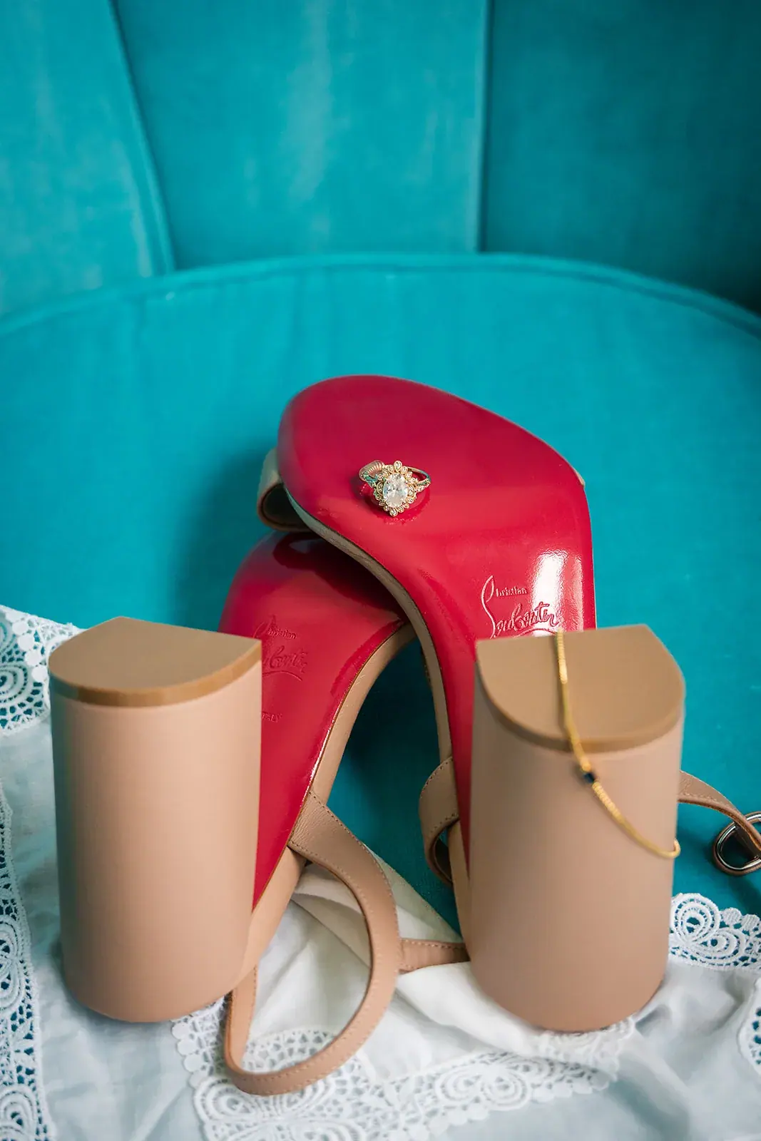 Red sole heels detail — Jennifer & Parker's wedding at the Grand Hotel, Mackinac Island
