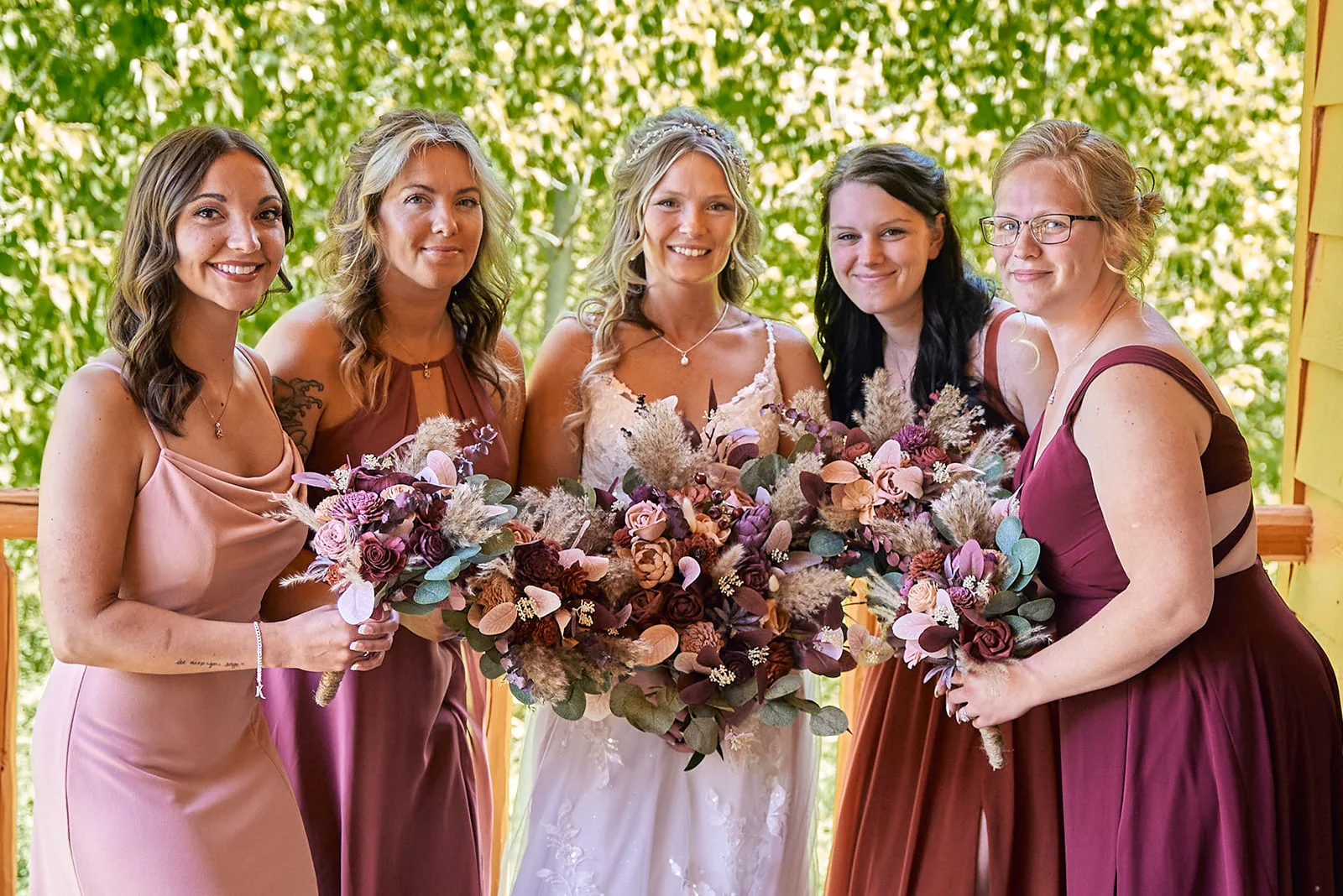 flower girls group portrait, floral crowns, getting ready room