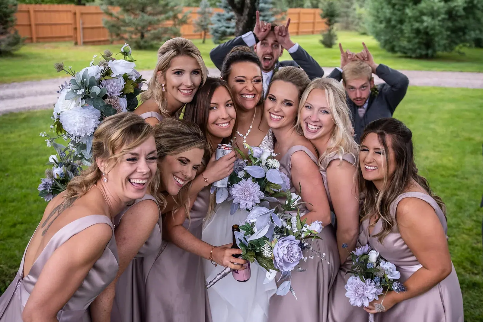 Bride bridesmaids close — Jessica & Joel's wedding at The Rut Hutt, Gaylord