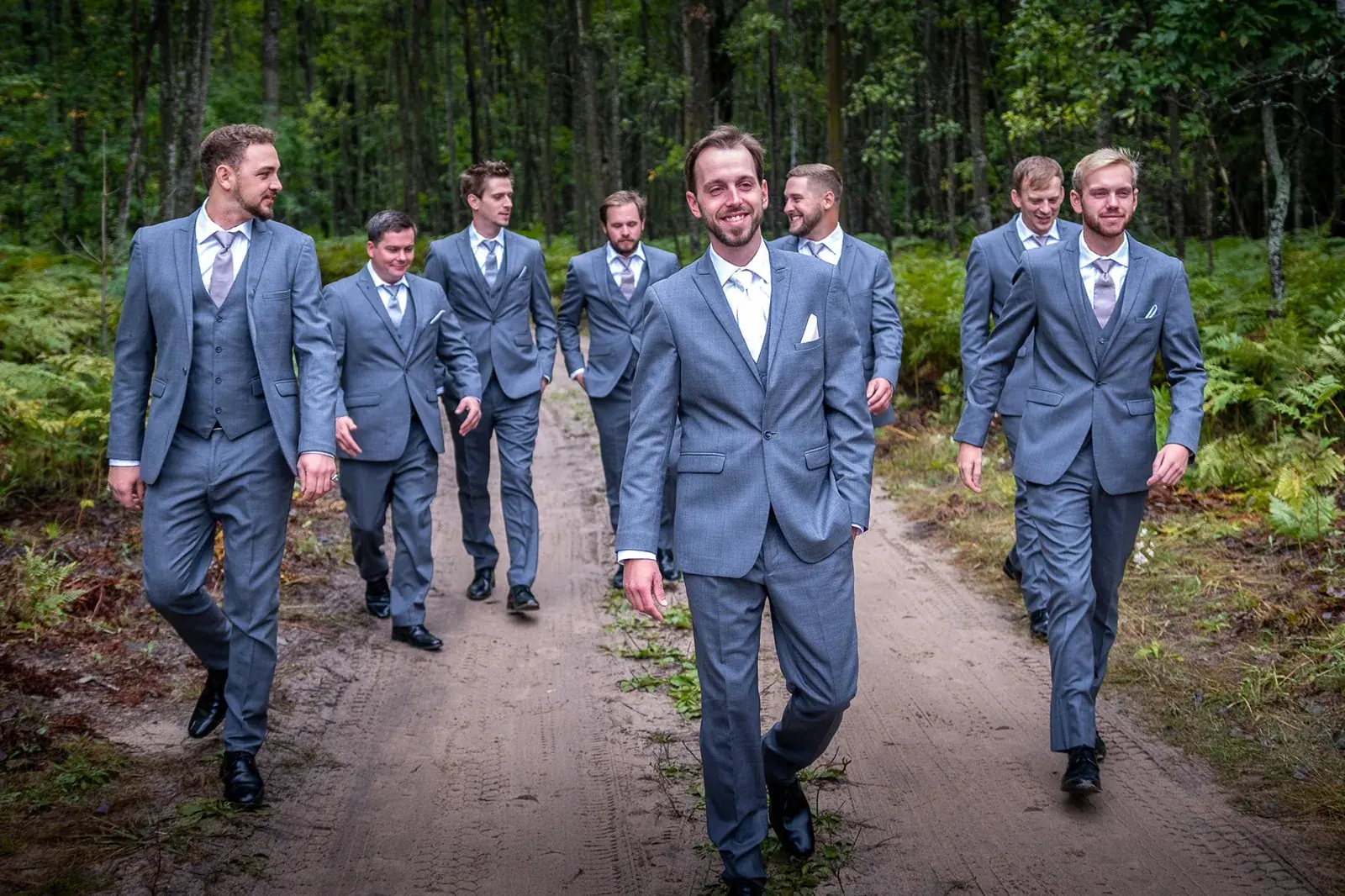 Groom groomsmen walking — Jessica & Joel's wedding at The Rut Hutt, Gaylord