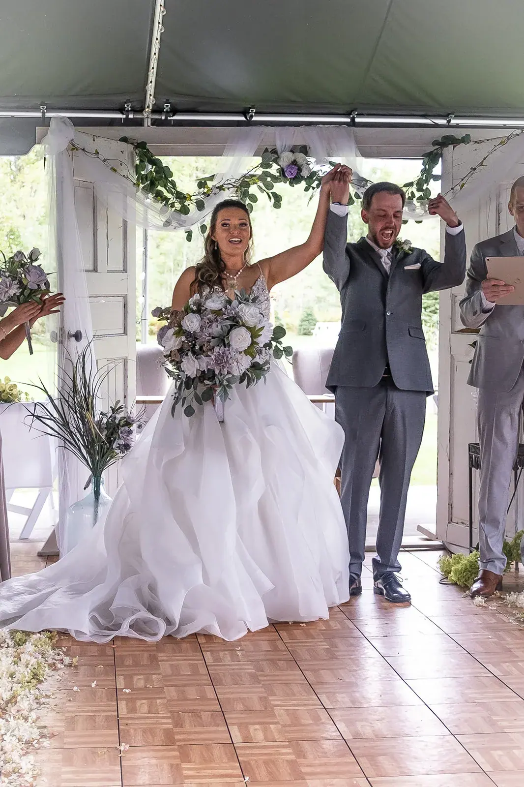 Just married tent — Jessica & Joel's wedding at The Rut Hutt, Gaylord