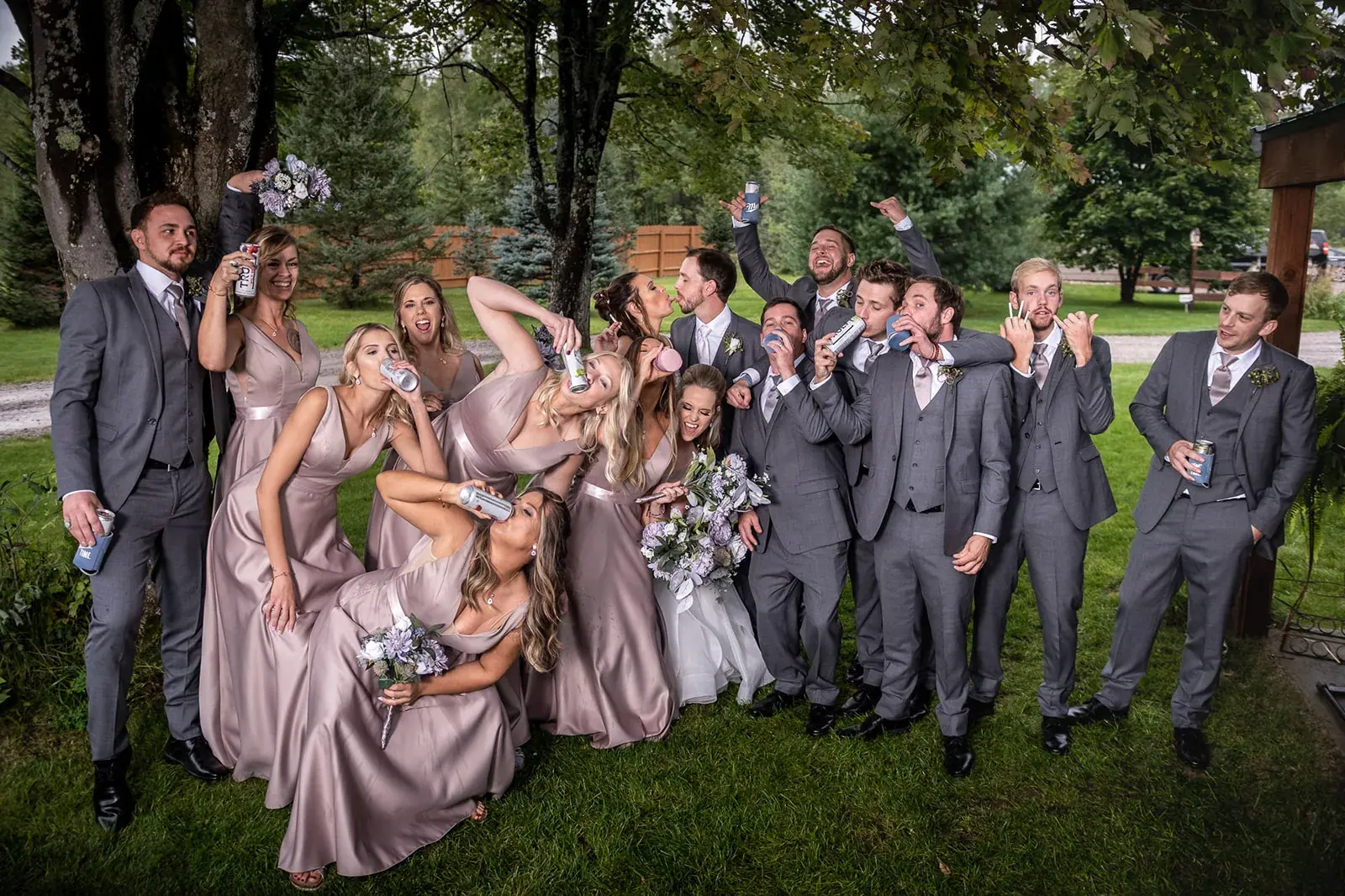 Wedding party lawn portrait — Jessica & Joel's wedding at The Rut Hutt, Gaylord