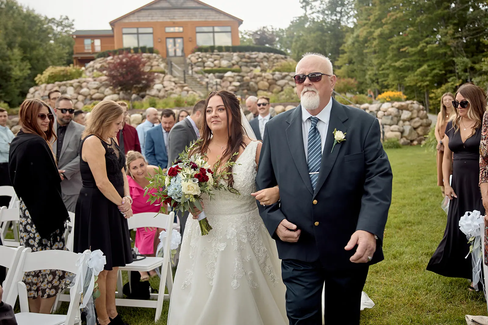 Bride father walking through guests — Taylor & Mark's wedding at The Manor at Fire Tower Hill, Lewiston, MI