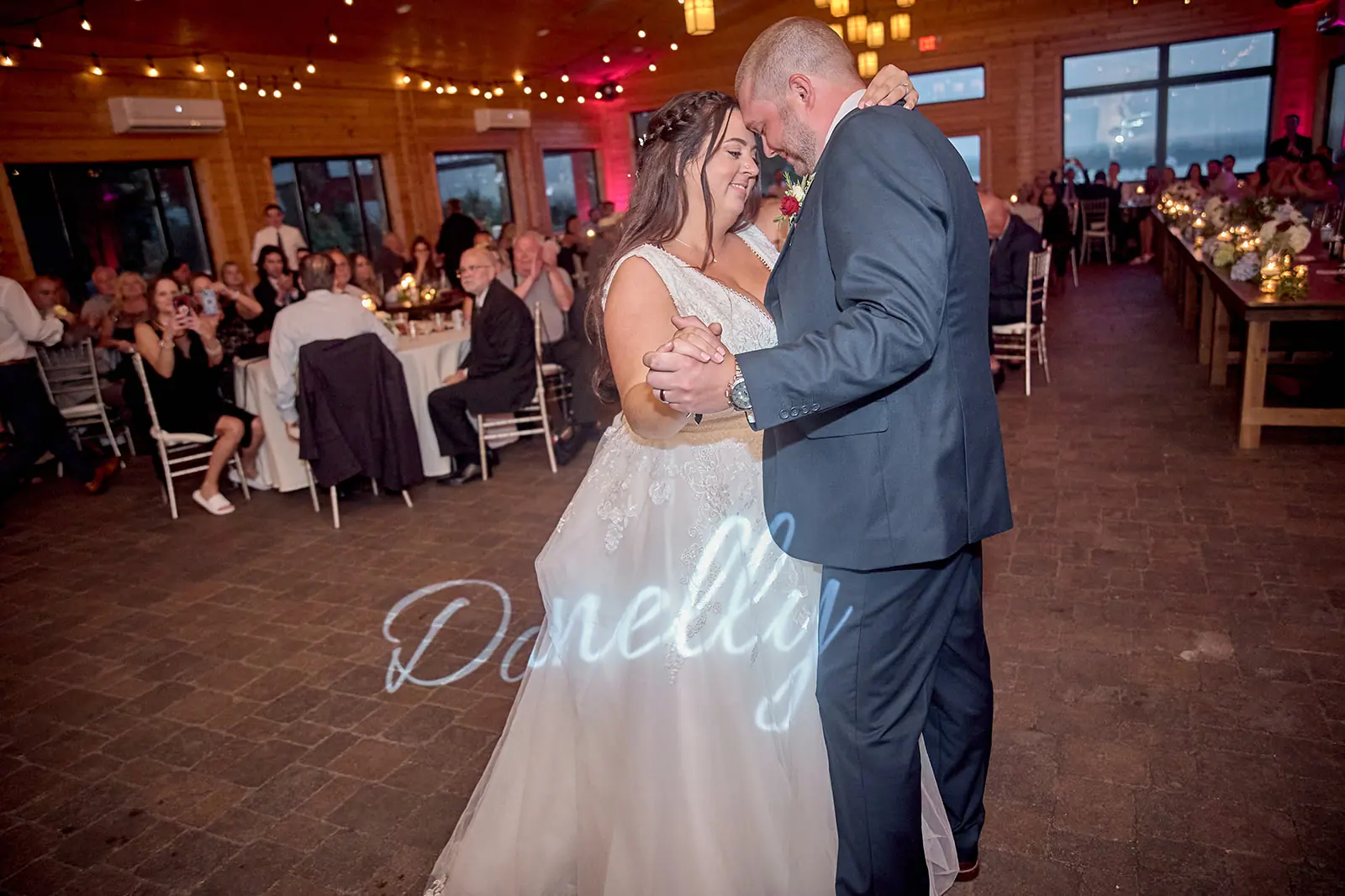 Bride groom dancing projected donnelly floor — Taylor & Mark's wedding at The Manor at Fire Tower Hill, Lewiston, MI
