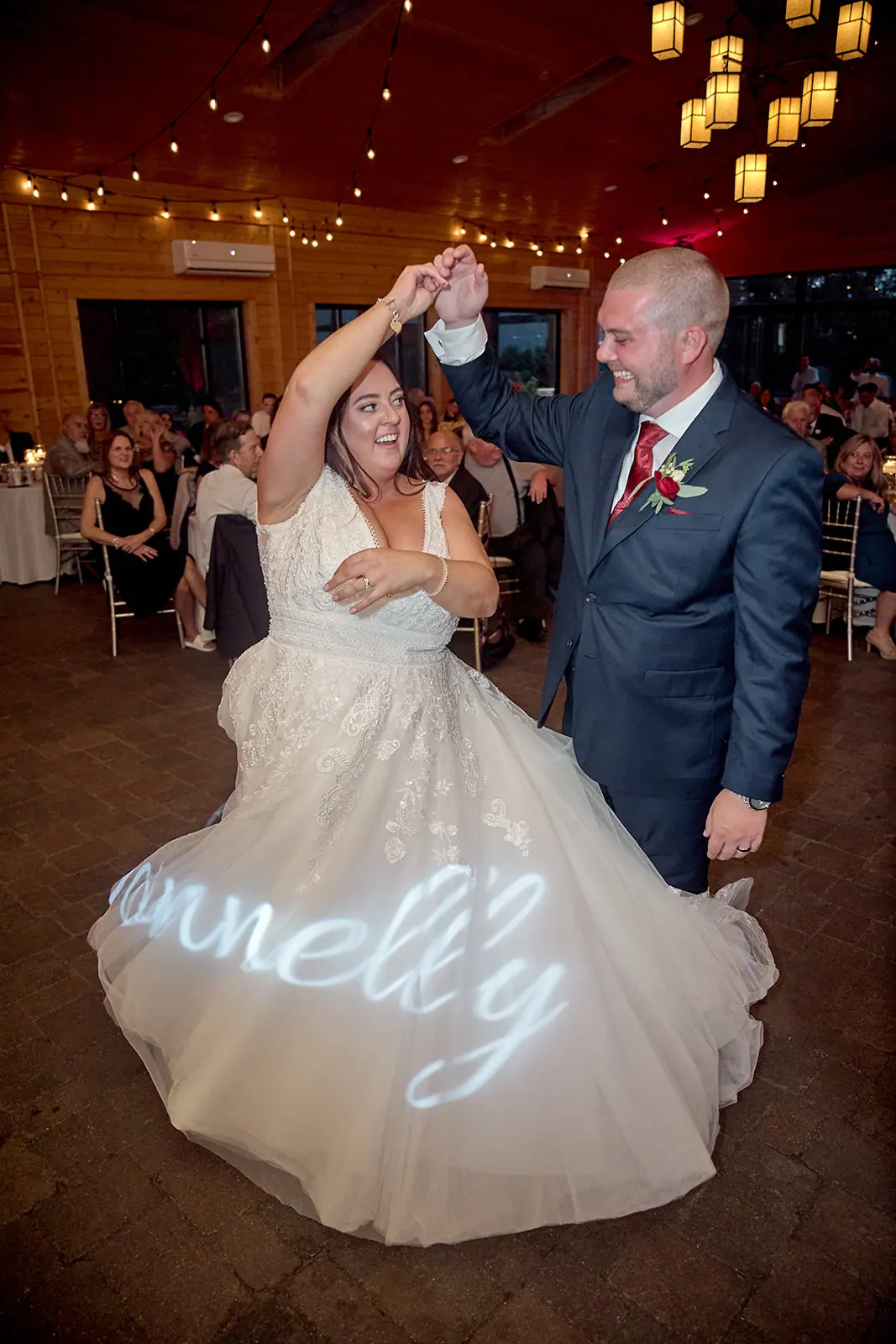 Bride groom turning dance floor projected — Taylor & Mark's wedding at The Manor at Fire Tower Hill, Lewiston, MI