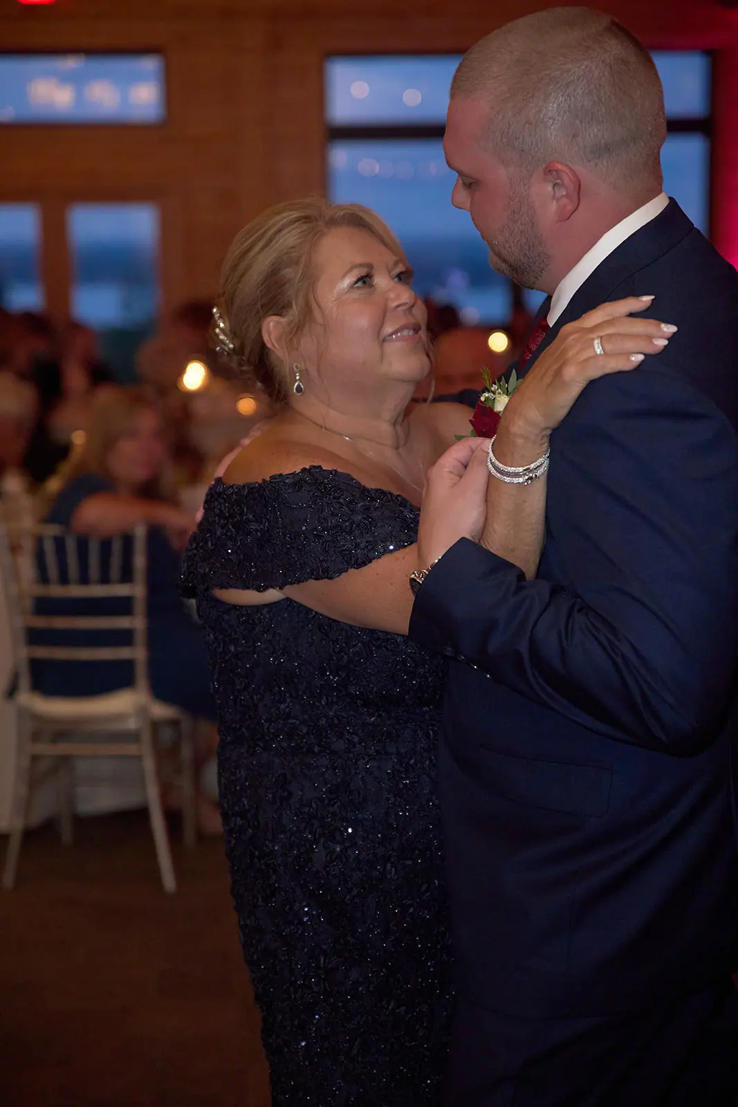 Older woman navy dancing groom — Taylor & Mark's wedding at The Manor at Fire Tower Hill, Lewiston, MI