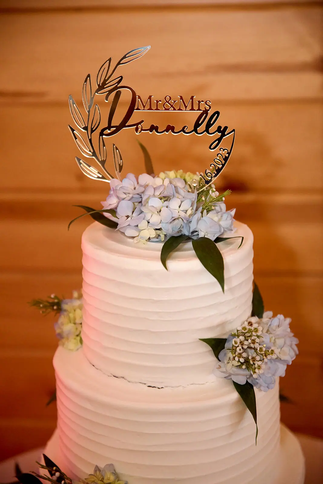 Three tier white cake mr mrs — Taylor & Mark's wedding at The Manor at Fire Tower Hill, Lewiston, MI